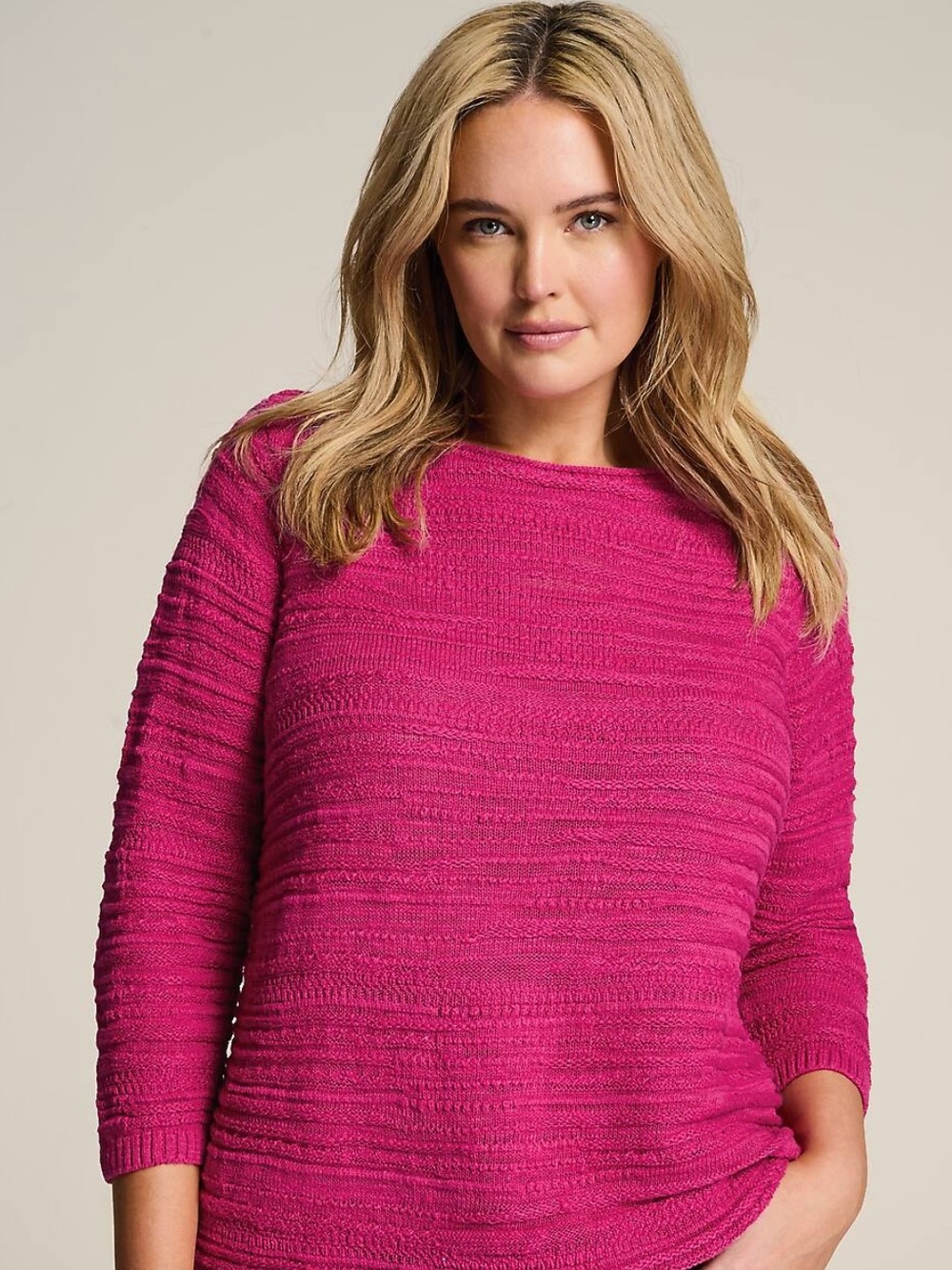 J. Jill Slub-Textured Cotton Sweater in Fuchsia NWT